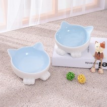고양이 그릇 도자기 빗살 아기 고양이 물그릇 밥그릇 고양이 물그릇 고양이 물 그릇 고양이 밥그릇 낮은발 고양이 용품, [쌍끌이 콤비네이션] 파도블루개