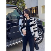 재킷 스트라이프 모피 페이크퍼 얼룩말 기본 여성 겨울 연말 파티 퍼 자켓