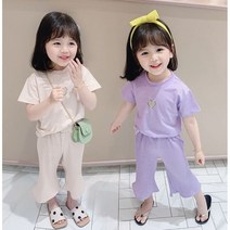 더쭈야 여아 상하복 아동 아기 여름상하복 반팔티 하트 주름바지 등원