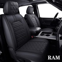 YIERTAI 닷지 RAM 시트 커버 2009-2023 1500/2500/3500HD 트럭 크루 더블 캡 쿼드 캡 방수 가죽 시트 커버(앞면만 2개/블랙-화이트), 5 PCS Full Set/Black