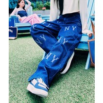 MLB 엠엘비 여성 멀티 메가로고 자수 와이드 데님팬츠 NY Indigo 3FDPB0534-50INS