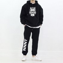 남자 봄 가을 오버핏 불독 빅사이즈 프린팅후드 트레이닝 세트 코디 커플 트레이닝 셋업 캠핑룩 4XL