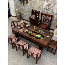 물이흐르는 거실테이블 원목 통나무 사무실 접대실, 2미터+안락의자4개+세트 1개