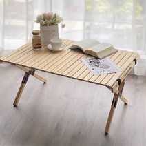 아웃도어 접이식 원목 롤 테이블 폴딩 캠핑용 야외 밥상 휴대용 경량 식탁 불판 거치대