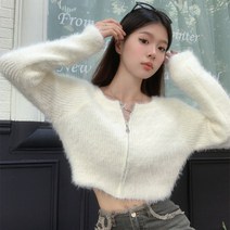 뽀글이 쇼트 니트 집업 가디건 여 봄가을 부드러운 이너 니트 탑 러쉬