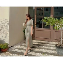 [1만장 돌파✨][무료배송] 콘티브 밴딩 브이넥 리본 롱 원피스