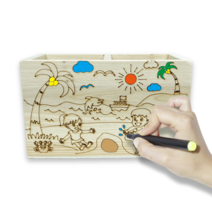 리브로스 NEW 원목 사각형 캐릭터 2칸 나무연필꽂이만들기 펜꽂이 디자인 연필통만들기 -여름풍경, 가을풍경