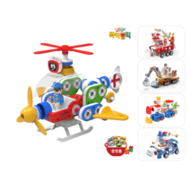 [신년기획:뚝딱블럭 교통놀이5종세트] 신개념 뚝딱맨 유아교육 자석블럭완구 교통놀이(경찰차+소방차+헬리콥터+기차+포크레인)