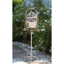 프랑스 새장 철제 엔틱 화분대 프로방스 테라스 정원, 빈티지 브라운, 미디엄