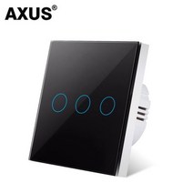 AXUS EU 터치 스위치 AC100-240V Led 백라이트 패널 강화 유리 벽 빛 감각 1/2/3 Gang Interruttore, black touch three