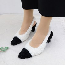 스틸레토 뽀글이 양털 배색 슬링백 힐 7cm