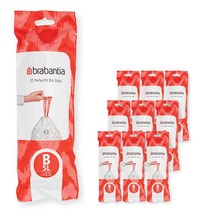미국발송 브라반티아 Brabantia PerfectFit 쓰레기 봉투 (사이즈 C/2.6-3.2갤런) 두꺼운 플라스틱 쓰레기통 라이너 드로스트링 핸들 포함 (200개), White - Code A_40 Count (Pack