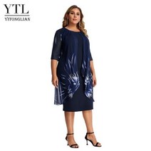 빅사이즈 드레스 우아한 플로랄 프린트 여성 여름 캐주얼 플러스 사이즈 여성용 착용감