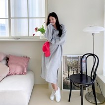 [다잇템] 여자 옆면 빅사이즈 민무늬 후디 트임 롱원피스