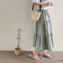 3단 프릴 허리밴딩 셔링 린넨 캉캉 롱스커트