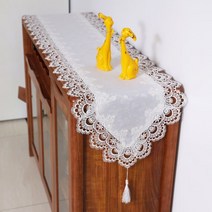 SKANDSALO 테이블 플래그 긴서랍 커피테이블 식탁 천패브릭 커버, 테이블 플래그 : 40 x 218cm, 화이트 레이스 (페넌트)