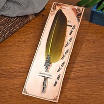 딥펜 만년필 BNB 여러 가지 빛깔의 크리에이티브 빈티지 깃털 펜 펜촉 새겨진 꽃 바디 라운드 딥 워터 펜 학생 쓰기 명절 선물, [08] Yellow