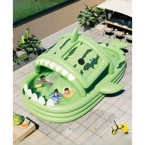 야외수영장 조립식 옥상 베란다 상어 어린이풀장, 168cm 블루 텐트+튜브