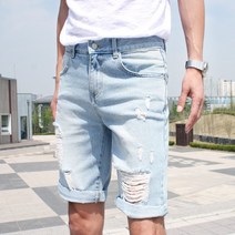 국내생산 남자반바지 헤짐구제 빈티지 롤업 5부 남성 찢청반바지 썸머 데님