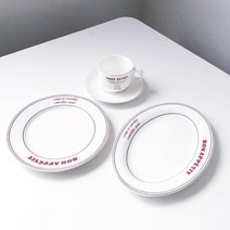 빈티지 프렌치 본아페티 레터링 접시 세트 브런치 플레이트 홈카페 커피잔, 단품