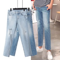 헤카 슬림 스판 디스트로이드 워싱 구제 데미지 컷팅진 찢청
