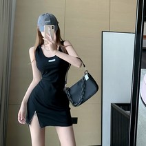 블랙나시원피스 할인점 상점 전문점 스퀘어넥 트임 선드레스 여성 하프기장 민소매 끈나시 슬립 속치마 2424586158