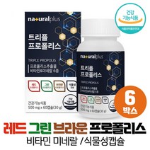 프로폴리스 레드 그린 브라운 3가지 프로폴리스추출물 식물성캡슐, 6개, 60캡슐