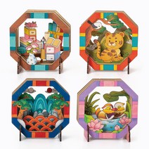 우드 시어터 4종 민화 만들기 재료 복지관 어르신 어른 취미 DIY 전통 팬시 우드 공예 나무 꾸미기 그리기 공작 어린이 초등 학교 미술 재료 인테리어 소품, 원앙도