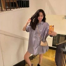 SJW 봄 여름 여성 반팔 롱셔츠 남방 무지 박시 카라 소매롤업 상의 자외선차단 빅사이즈 L~4XL