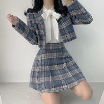 겨울 트위드 체크 자켓 스커트 투피스 세트
