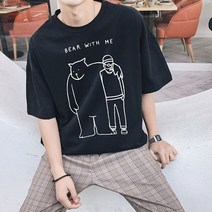 문컬렉션 남녀공용 5부오버핏 베어위드미 반팔티셔츠