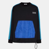 [발렌티노] [명품] 21FW VLTN 로고 나일론 인타르시아 블루블랙 맨투맨 WV3MF1