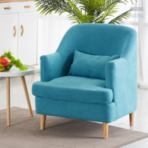 예쁜 미니 아쿠아 쇼파 윙 체어 카페 용 의자 거실 형 일인 6인 1인 5인 2인 스툴 코너 원목 북유럽 디자인 인테리어 모듈 버즈 소파 원룸 패브릭 카우치, 블루 레이크-솜털 패브릭