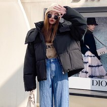 딜라이 여성 겨울 큰후드집업 다운 숏패딩 루즈핏 빅사이즈 여자 숏 패딩