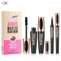 번지지않는마스카라 워터프루프 롱래쉬 컬러 볼륨 속눈썹픽서 snow lady qic 아이라이너 세트 2 in 1 4d 실크 섬유 풍부한 매직 길이 두꺼운 블랙 곱슬 화장품, 1 세트