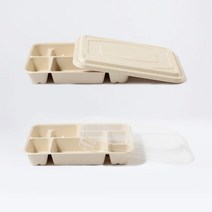 [업체발송] [사각호환L] 펄프 용기 8칸 1300ml 200개 1KW6148 + [사각호환L] PLA 뚜껑 200개 1KP6240, 단품