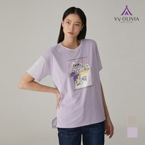 [올리비아로렌(공식)] 컬러 배색 원포인트 프린트 티셔츠_VVBASXM5181