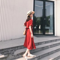 [뽐나] 여성 빅사이즈 반전 뒷태 리본 포인트 롱 원피스