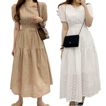 [3컬러] 쇼밍제이 여름 반팔 날씬해보이는 펀칭 여신 롱 원피스