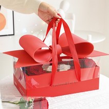 화예원 대형 과일 생일 선물 상자 고급 투명 에바폼리본 오픈상자 포장 박스 케이스, 레드박스+리본 세트