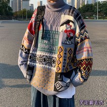 겨울터틀넥 애니메이션 곰돌이 목폴라 스웨터 남자 와이드 루즈핏 오버핏 클래식 캐쥬얼 커플 니트 퍼 2992040807, 블루 브랜드퀄리티 타입 M