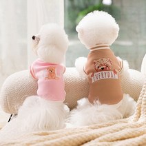 강아지 고양이 겨울옷 테디베어 페이크 레이어드 기모 맨투맨 티셔츠, 핑크