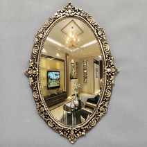 Jinhe 공예 유럽스타일 타원형 엔틱 벽걸이거울 소품효과 벽거울, 빈티지 골드