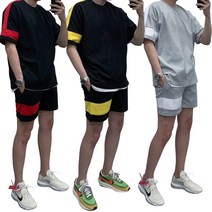 남자 빨강티 노랑티 스웨트셋업 여남공용 반팔 반바지 트레이닝 세트 배나온남자코디 옷사는곳