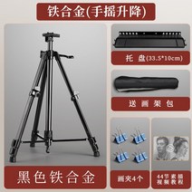 휴대용 이젤 미술 전시 광고 접이식 회화 거치대 삼각대 스탠드 스튜디오 그림받침대, 블랙 (철합금+핸드리프트+트레이)