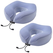 미미캐츠 투톤 스트라이프 메모리폼 목베개 2P 세트, 블루