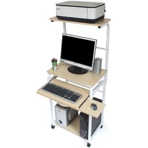 톡톡디자인 이동식 2단 구성 공간절약형 철재책상, 우드