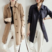 여성용 클래식 트렌치 코트 미디롱 심플 여성 코트 아우터 여성 자켓 봄 가을