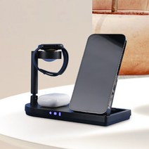 4in1 고속 무선충전기 아이폰 애플워치 에어팟 Sport41무드 조명등 거치대 외부출력포트 지원, 블랙(애플전용)