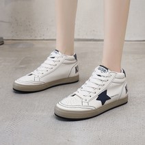벨트플랫 스니커즈 여성 ULZZANG 하이탑 가죽 화이트신발 클래식 스트리트 별 슈즈 3842501029, 밀란 38